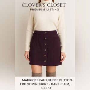 Maurice’s Faux Suede Button Front Mini Skirt-Dark Plum, Size 14